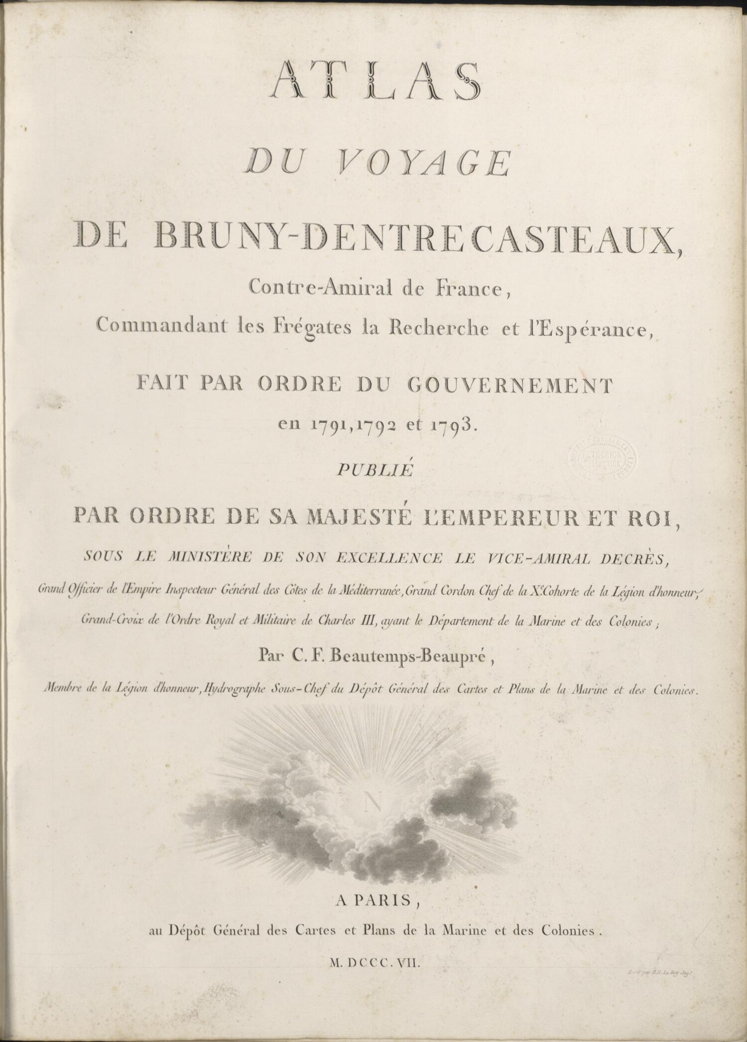 First page of the Atlas du voyage de Bruny d&rsquo;Entrecasteaux
